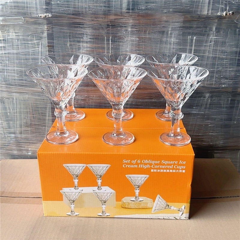 Copas Martini de Vidrio Tallado. Copas para Cócteles y Postres, Diseño Elegante para Bar, Fiestas y Regalo (Set de 6) 200-300 ml