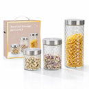 Recipientes Redondos Vidrio Herméticos con Tapa de Acero Inoxidable (Set de 3 Piezas). Envases para Cocina. Frascos De Almacenamiento de Alimentos Secos