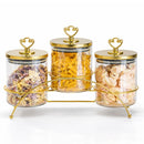 Recipientes de Vidrio Herméticos con Soporte Metálico Dorado. Envases Decorativos para Cocina, Dulces, Snacks y Pasta.