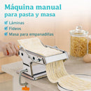 Máquina Manual para Hacer Pasta y Fideos de Acero Inoxidable con 6 Niveles de Grosor y 3 Cortes Ajustables. 230X210X195mm