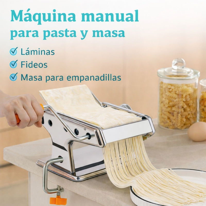 Máquina Manual para Hacer Pasta y Fideos de Acero Inoxidable con 6 Niveles de Grosor y 3 Cortes Ajustables. 230X210X195mm