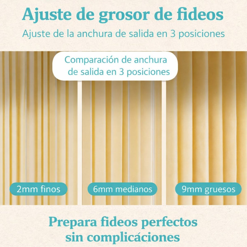 Máquina Manual para Hacer Pasta y Fideos de Acero Inoxidable con 6 Niveles de Grosor y 3 Cortes Ajustables. 230X210X195mm