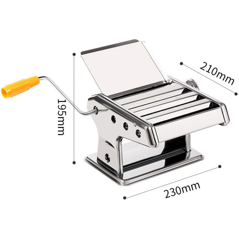Máquina Manual para Hacer Pasta y Fideos de Acero Inoxidable con 6 Niveles de Grosor y 3 Cortes Ajustables. 230X210X195mm