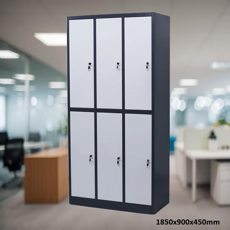 Locker Casilleros metálicos de 6 casillas 2 niveles con barra de ropa repisa y cerradura de llave 1850x900x450mm