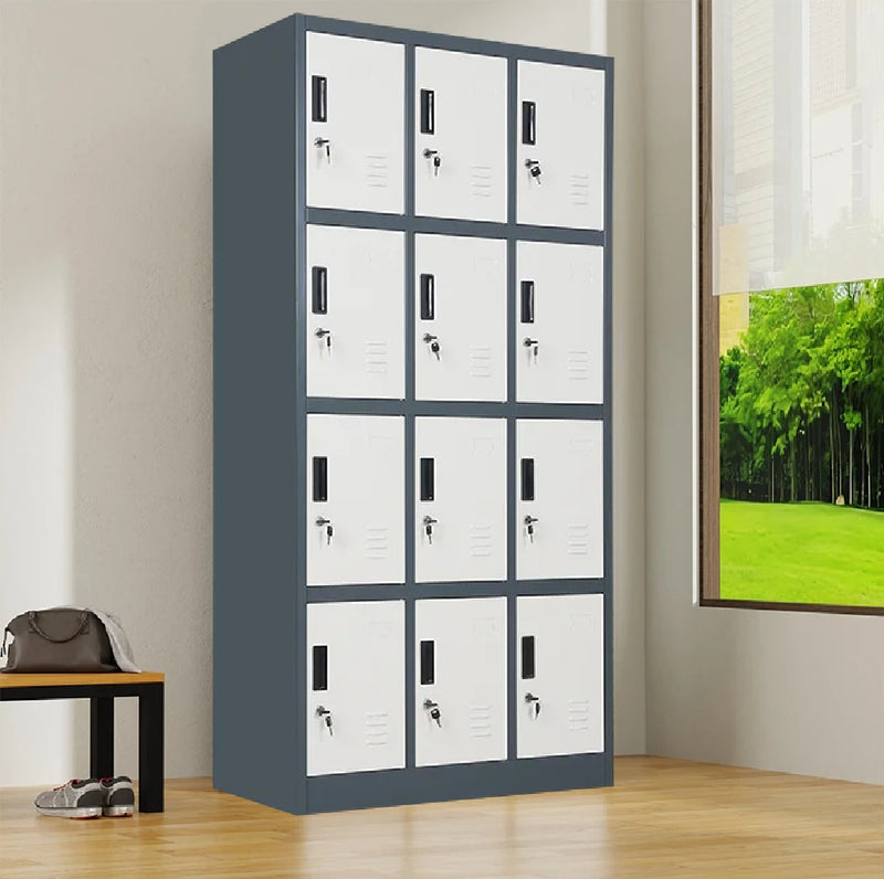 Locker Casilleros metálicos de 12 casillas 4 niveles con cerradura de llave 1850x900x450mm