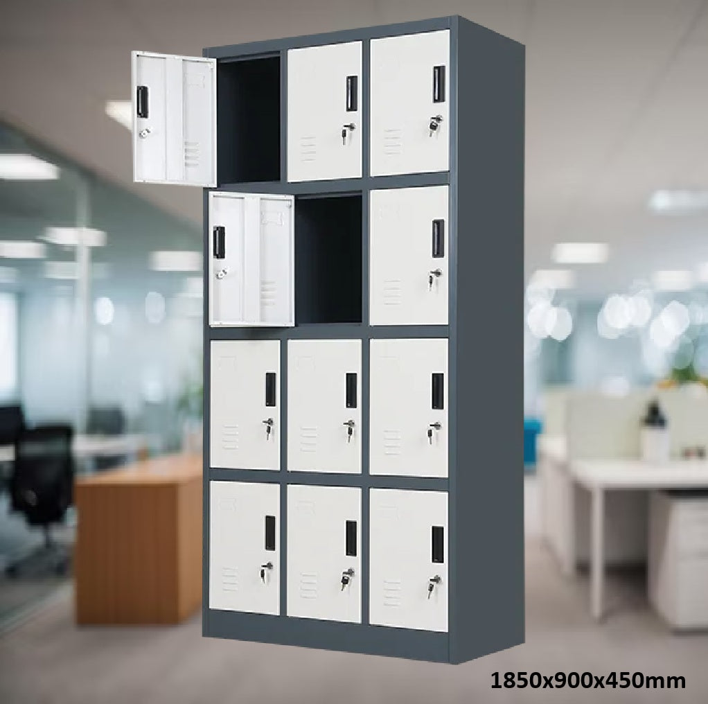 Locker Casilleros metálicos de 12 casillas 4 niveles con cerradura de llave 1850x900x450mm