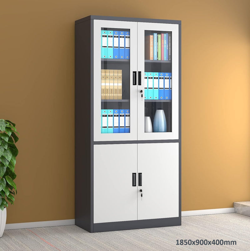 Mueble metalico Gabinete armado estructura plegable cuatro puertas dos repisas superiores una inferior 1850x900x400mm