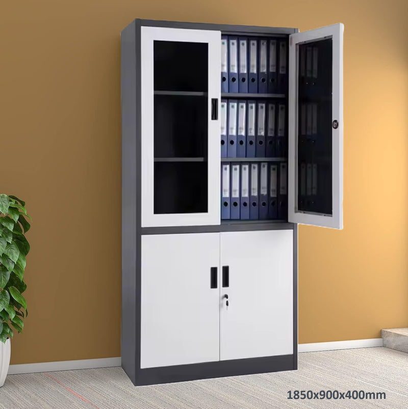 Mueble metalico Gabinete armado estructura plegable cuatro puertas dos repisas superiores una inferior 1850x900x400mm