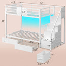 Camarote Litera Multifuncional Twin con Escalera y Cajones, Luces LED RGB Integradas. Cama Doble con Barandales de Seguridad y Almacenamiento. Color Blanco