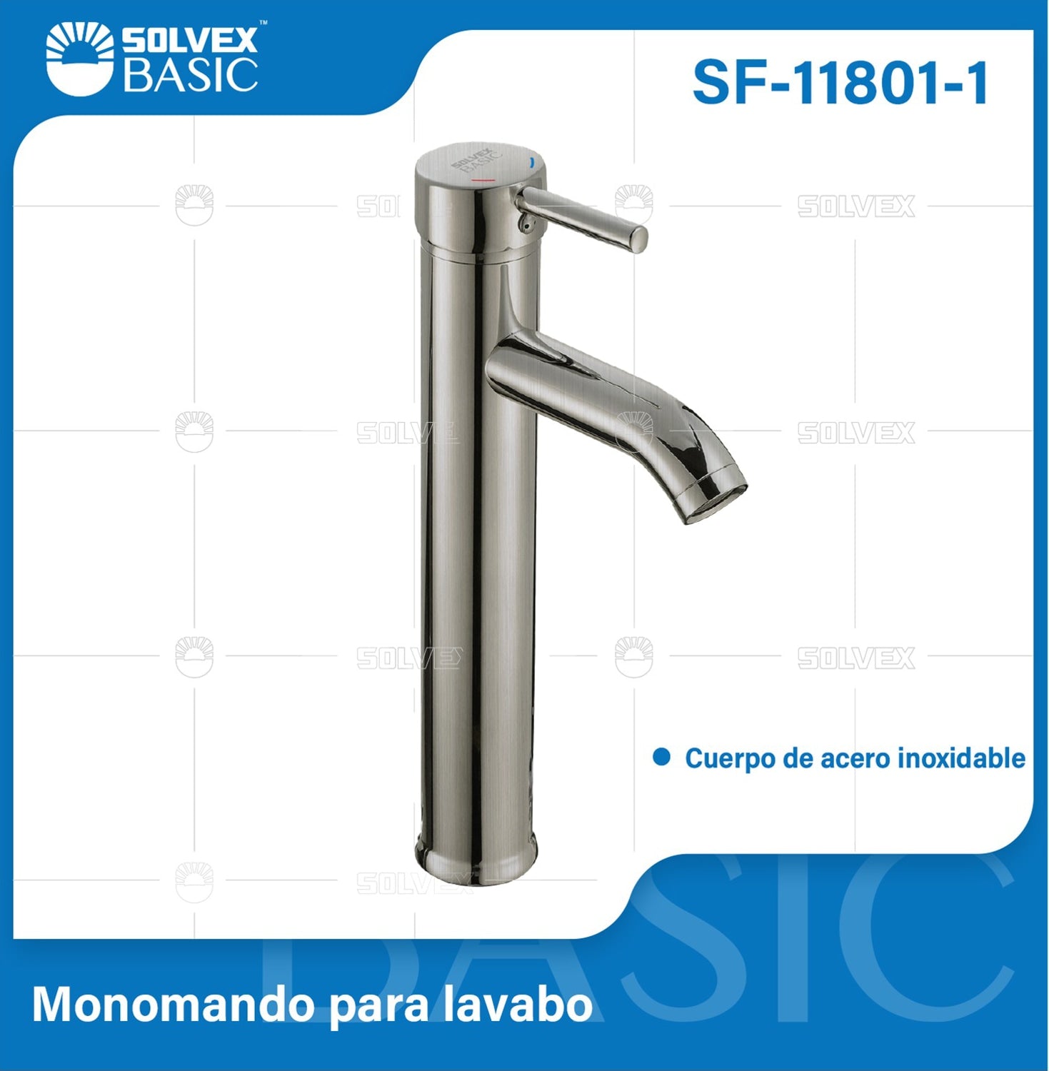 Grifo de Lavamanos satinado con Mezclador Monomando. Pluma Llave para Baño en Acero Inoxidable.