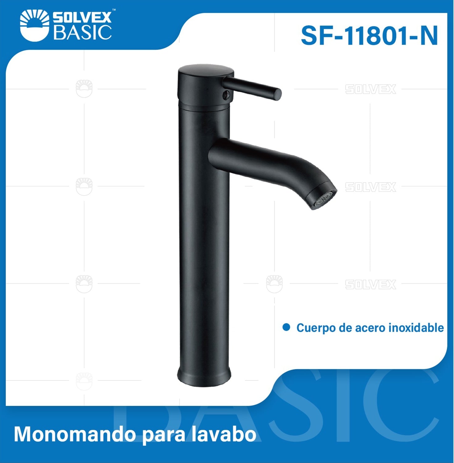 Grifo de Lavamanos negro con Mezclador Monomando. Pluma Llave para Baño en Acero Inoxidable.