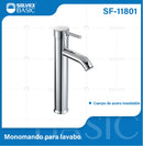 Grifo de Lavamanos Cromado Brillante con Mezclador Monomando. Pluma Llave para Baño en Acero Inoxidable.
