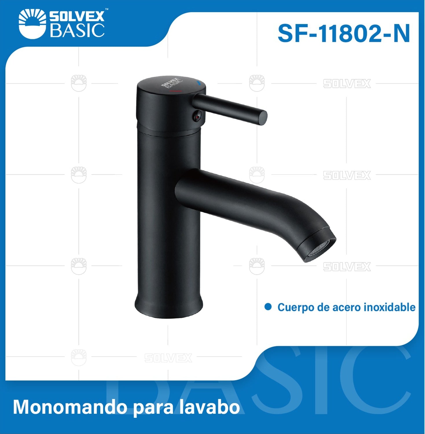 Llave de Lavamanos Monomando. Grifo Mezclador negro con Cartucho Cerámico. Pluma Acero inoxidable.