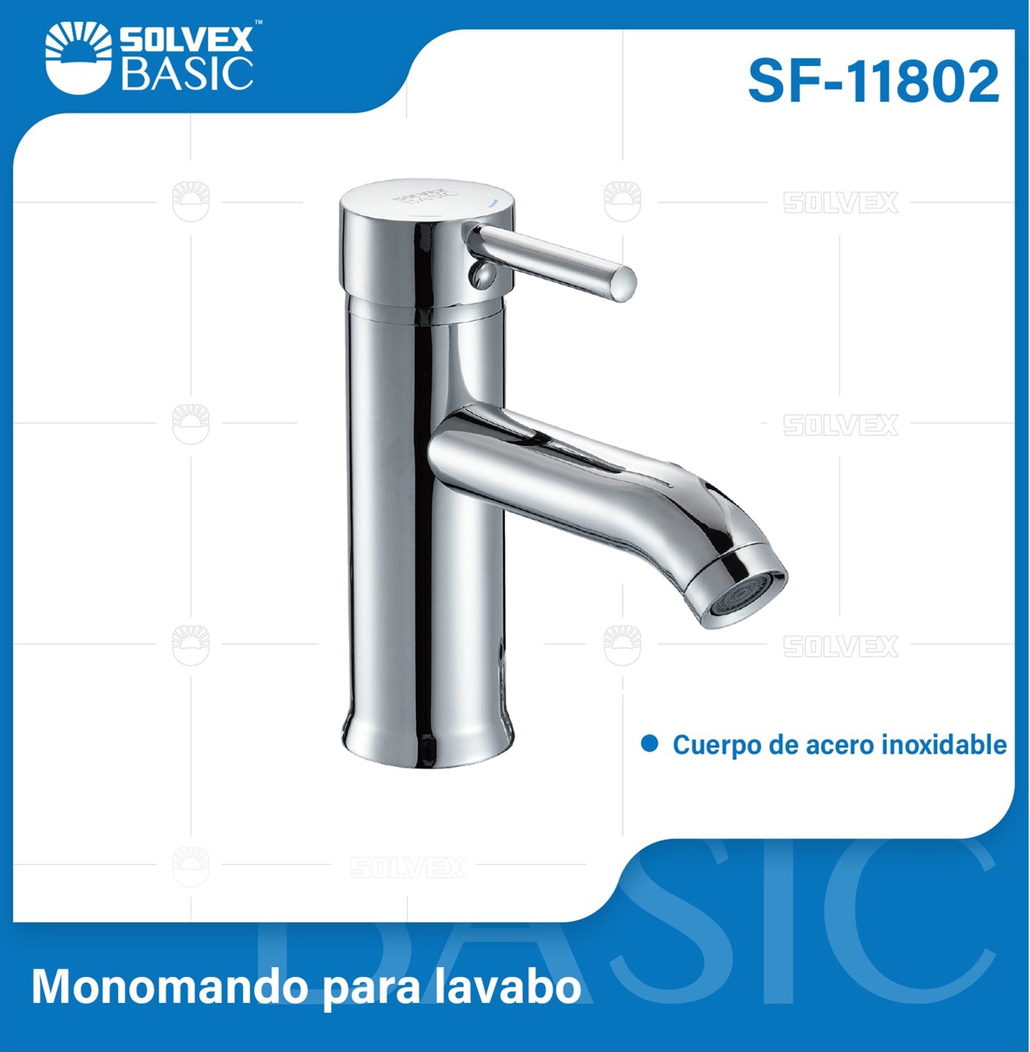 Llave de Lavamanos Monomando. Grifo Mezclador Cromado con Cartucho Cerámico. Pluma Acero inoxidable.