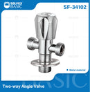 Llave de Ángulo doble salida Cromada. Llave de paso de dos vías en metal.