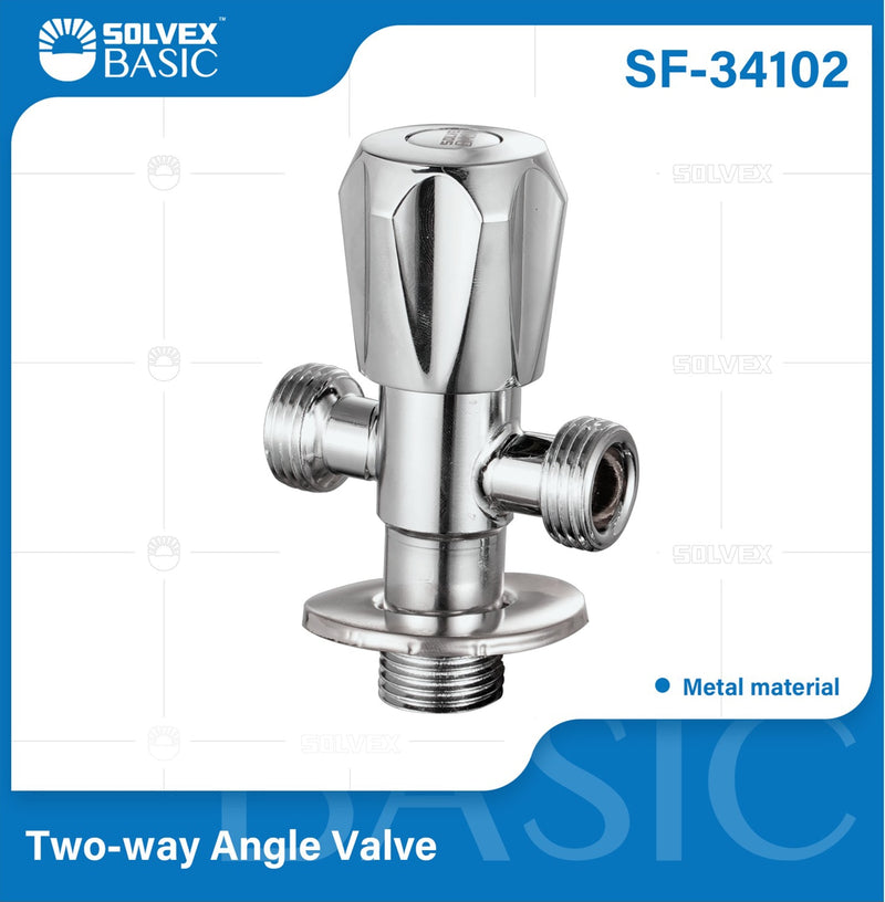 Llave de Ángulo doble salida Cromada. Llave de paso de dos vías en metal.