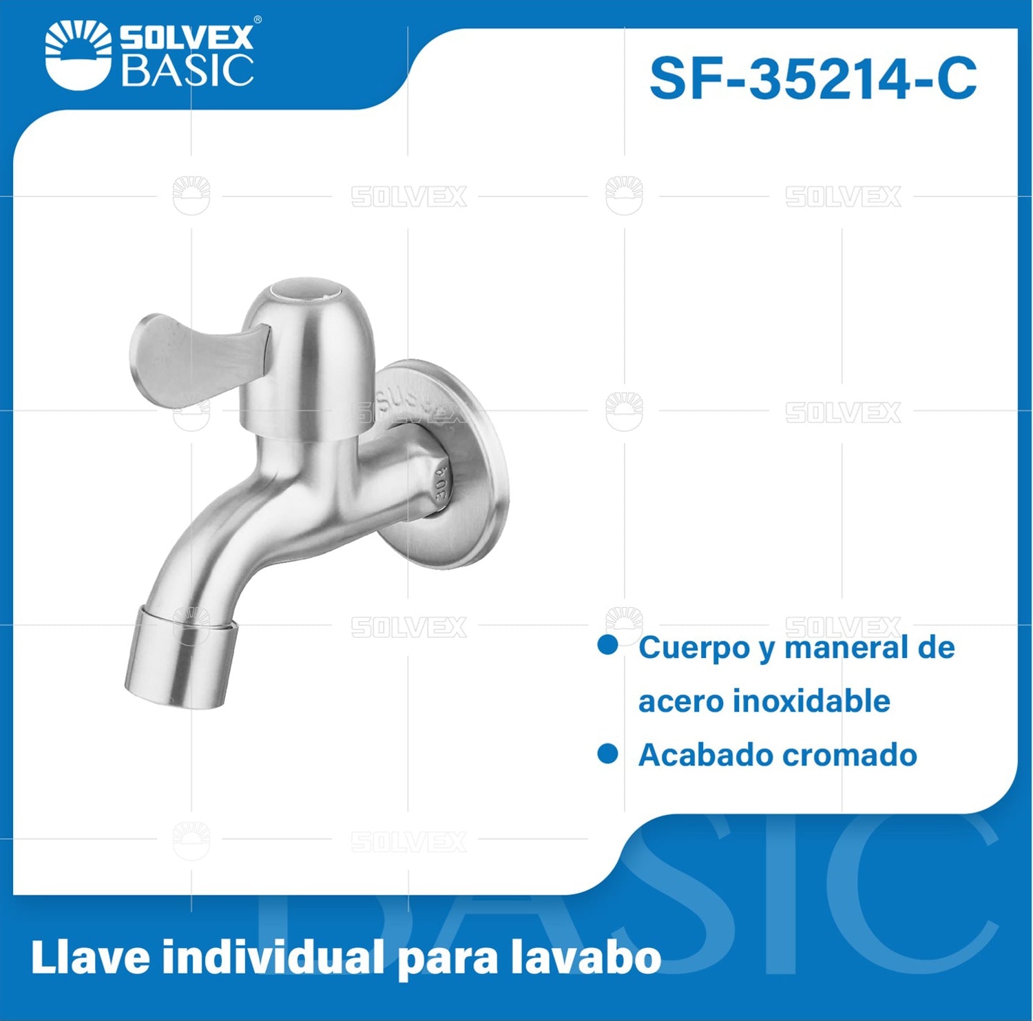 Llave de Agua para Pared cromada. Pluma Grifo Individual en Acero Inoxidable con Tapa.