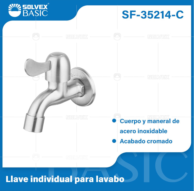 Llave de Agua para Pared cromada. Pluma Grifo Individual en Acero Inoxidable con Tapa.