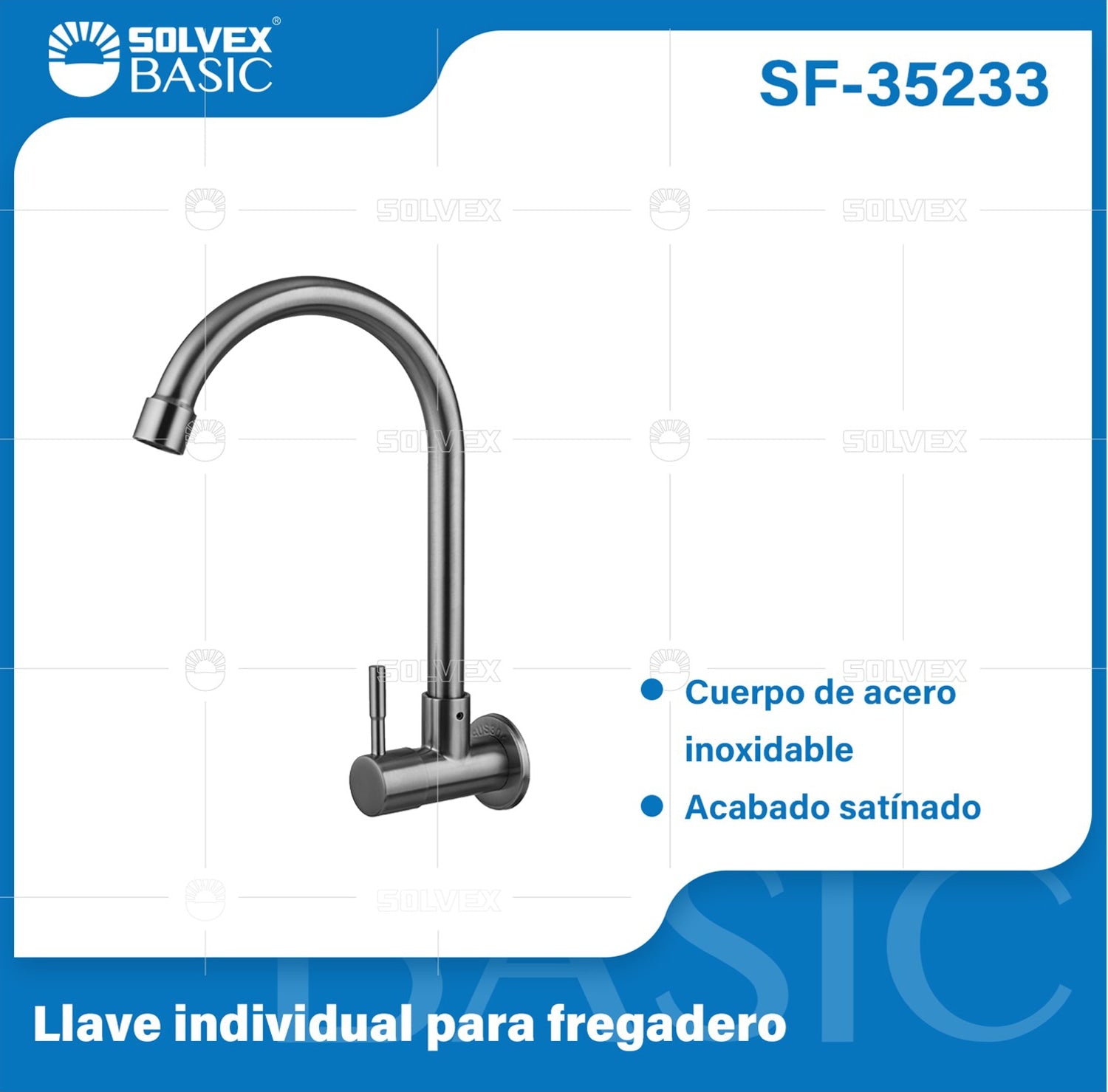 Llave Individual para fregador. Grifo de Cocina en Acero Inoxidable Satinado.