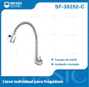 Grifo Individual para fregador cromado. Pluma Llave con Rociador Flexible.