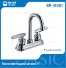 Llave Mezcladora 4" para Lavamanos con Manerales Tipo Palanca. Pluma Grifo Cromado Brillante.