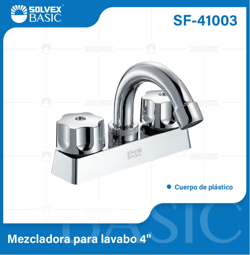 Grifo Mezclador 4" para Lavamanos. Pluma Llave Cromada con Tubo de Acero Inoxidable.