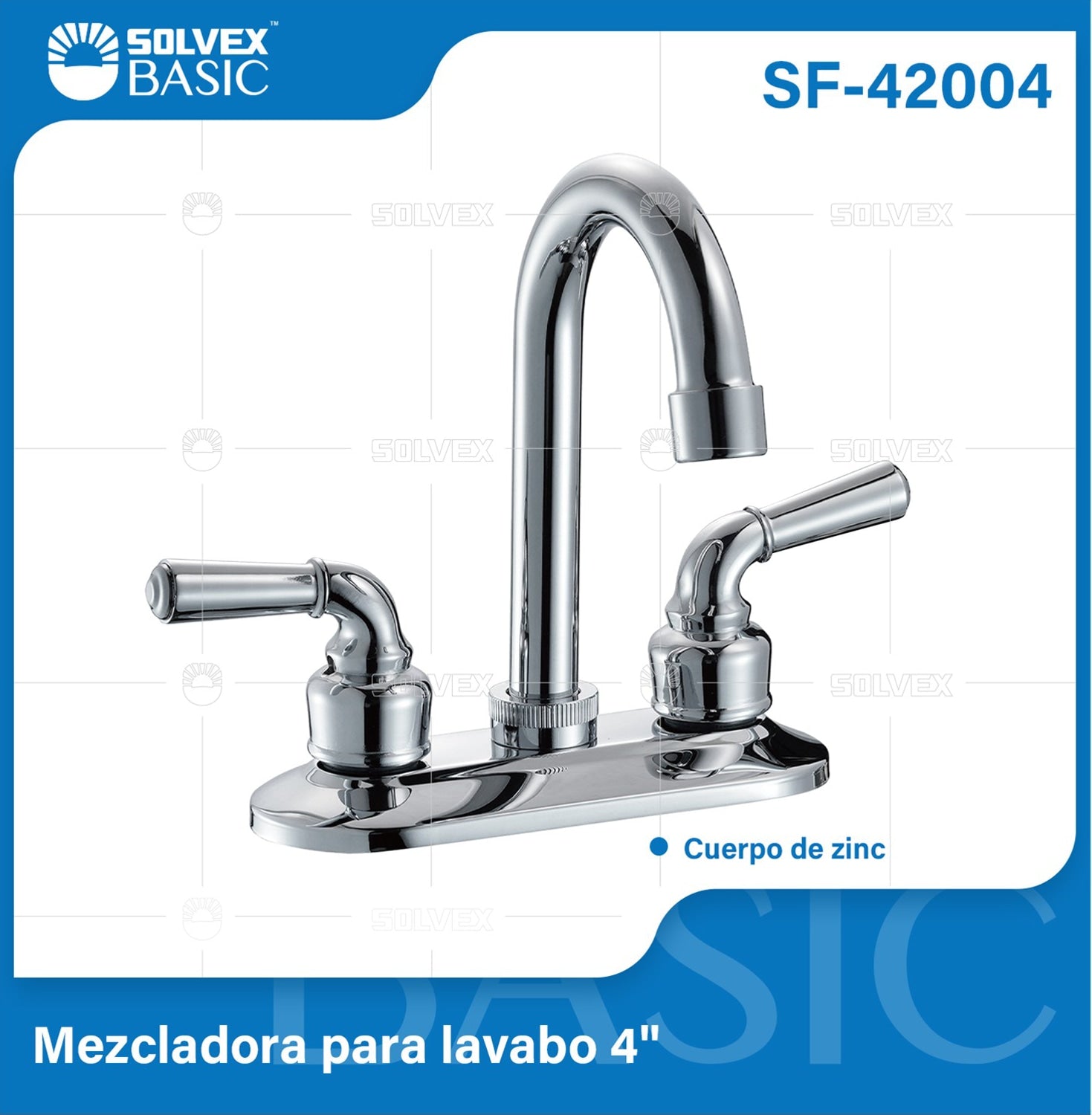 Grifo Mezclador 4" para Lavamanos con Manerales Tipo Palanca. Pluma Llave Cromada brillante.