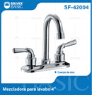 Grifo Mezclador 4" para Lavamanos con Manerales Tipo Palanca. Pluma Llave Cromada brillante.