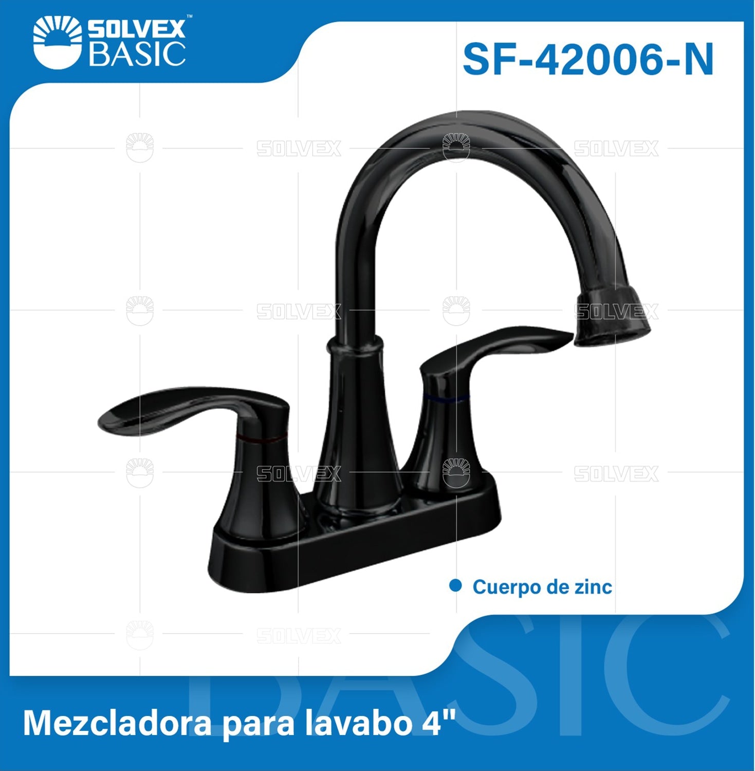 Grifo Mezclador 4" para Lavamanos con Manerales Tipo Palanca. Pluma Llave en color negro.