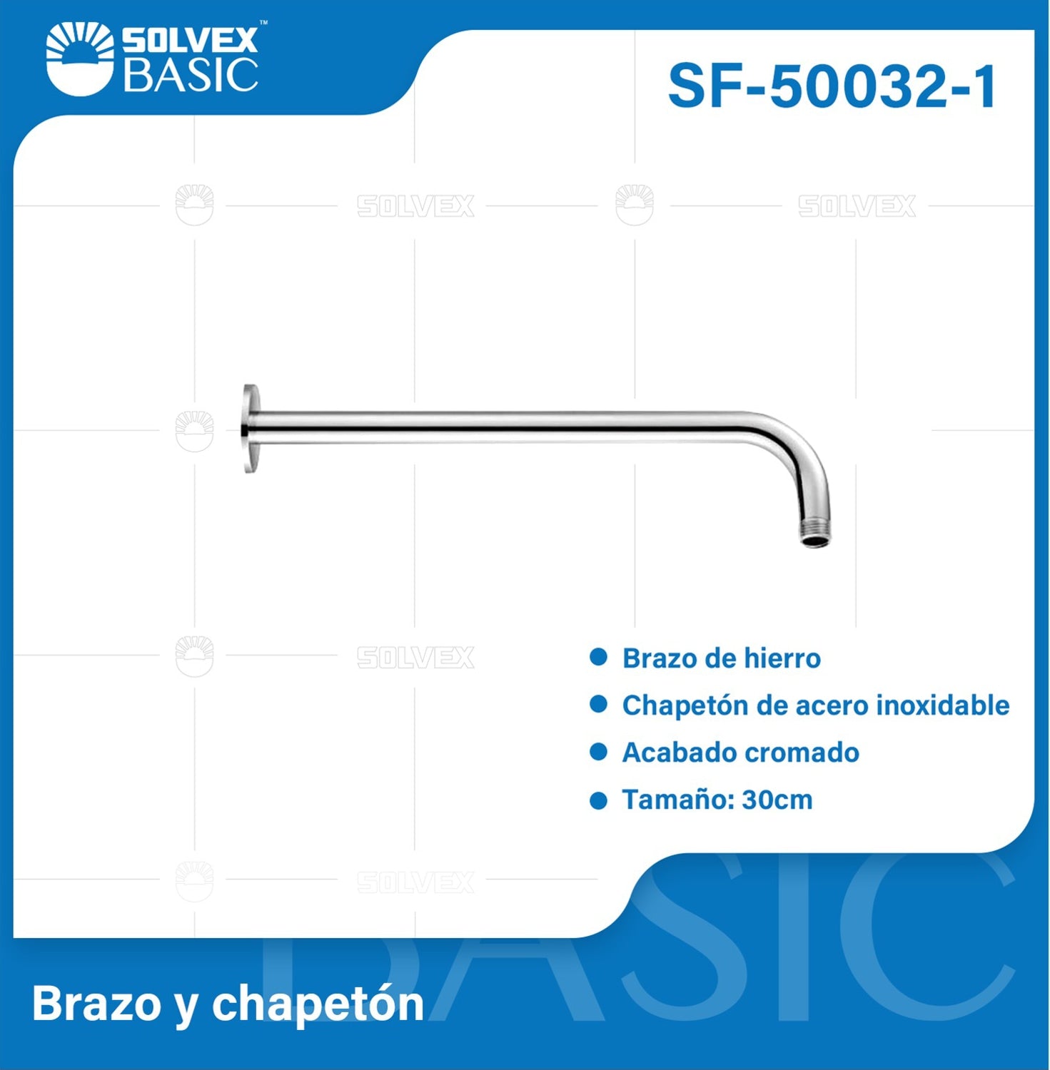 Tubo Para ducha Con Chapetón Cromado Brillante. Brazo para regadera (30cm).