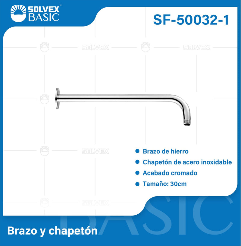 Tubo Para ducha Con Chapetón Cromado Brillante. Brazo para regadera (30cm).