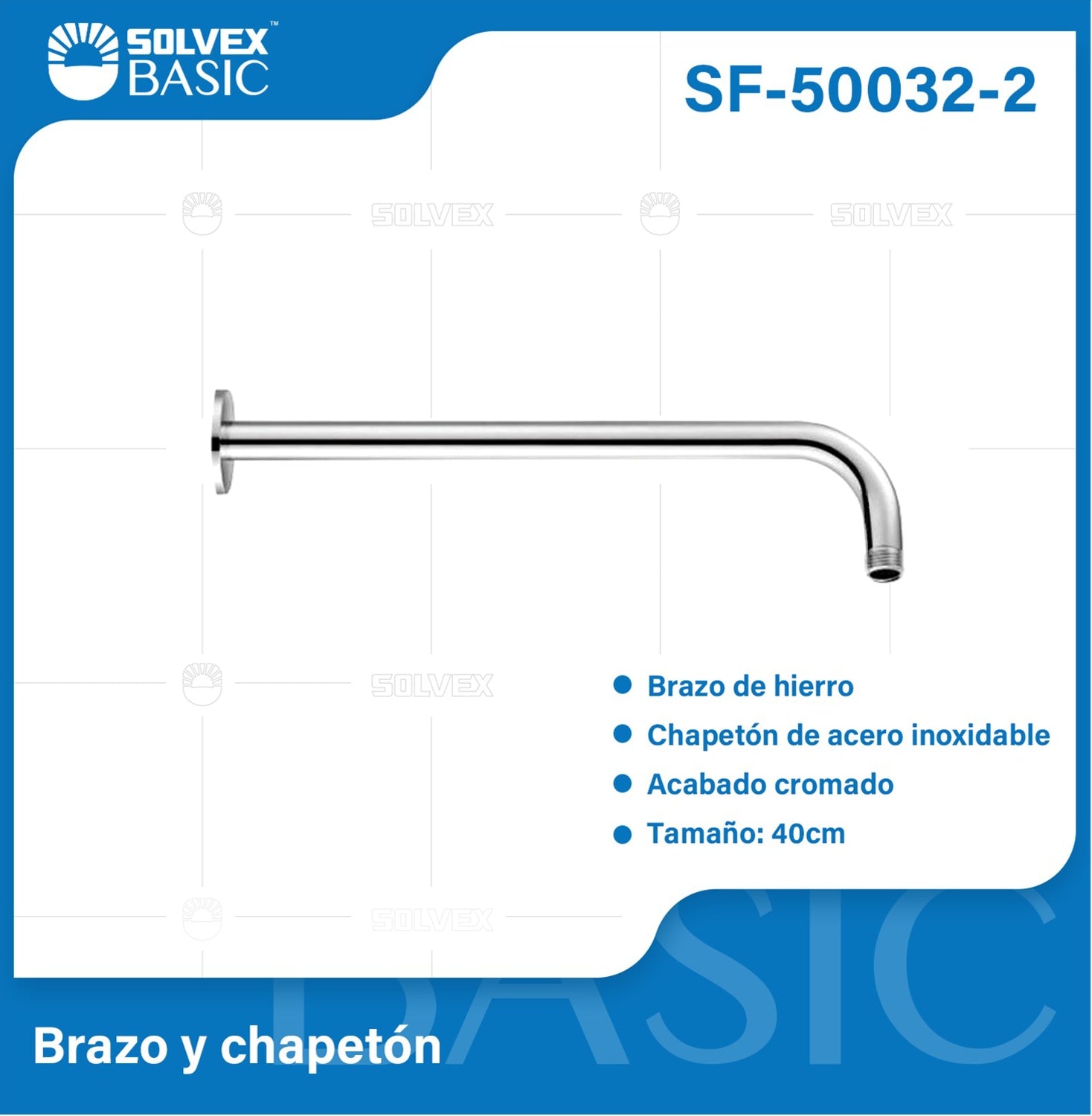 Tubo Para ducha Con Chapetón Cromado Brillante. Brazo para regadera (40cm).