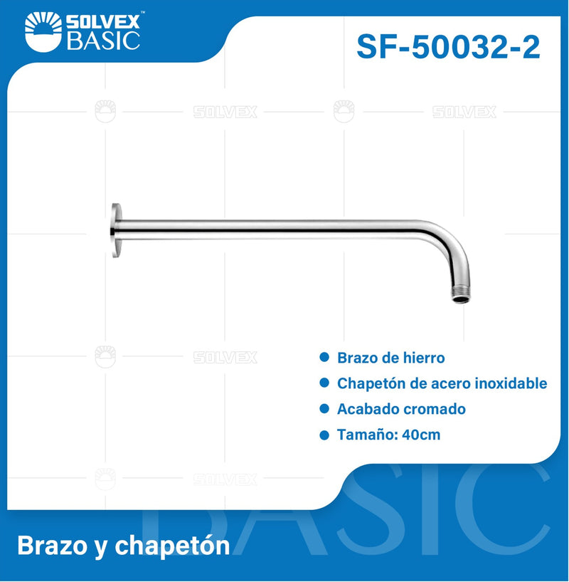 Tubo Para ducha Con Chapetón Cromado Brillante. Brazo para regadera (40cm).