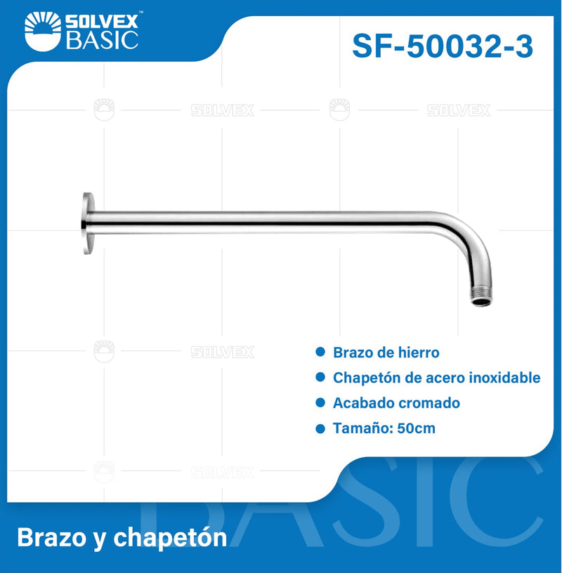 Tubo Para ducha Con Chapetón Cromado Brillante. Brazo para regadera (50cm).