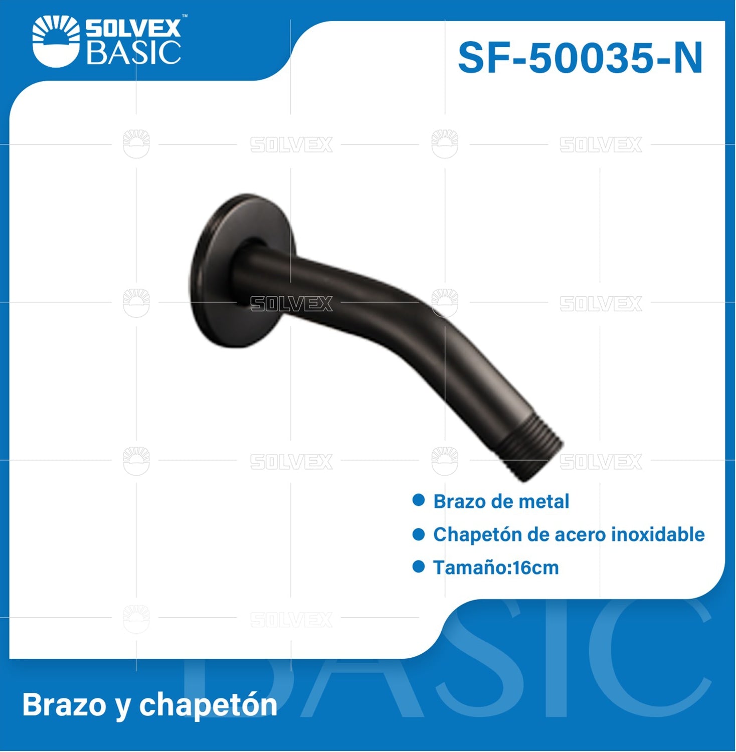 Tubo Para ducha Con Chapetón. Brazo para regadera (16cm). Color negro.