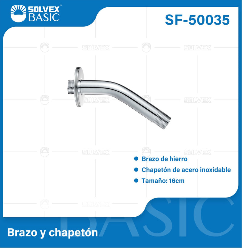 Tubo Para ducha Con Chapetón. Brazo para regadera (16cm). Cromado.