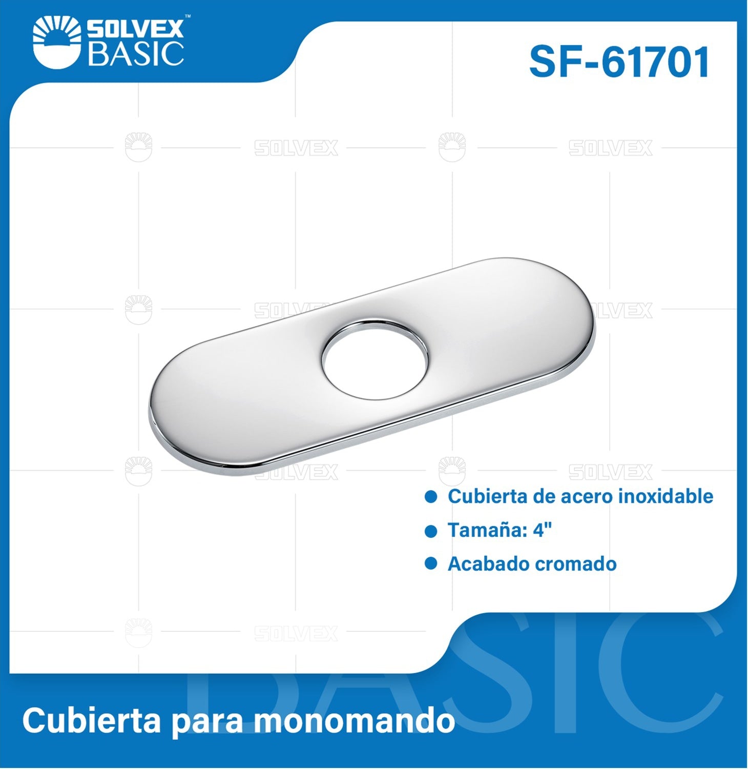 Cobertor Para Llave De Fregador 16 cm. Placa para grifo de acero inoxidable. Acabado cromado brillante.