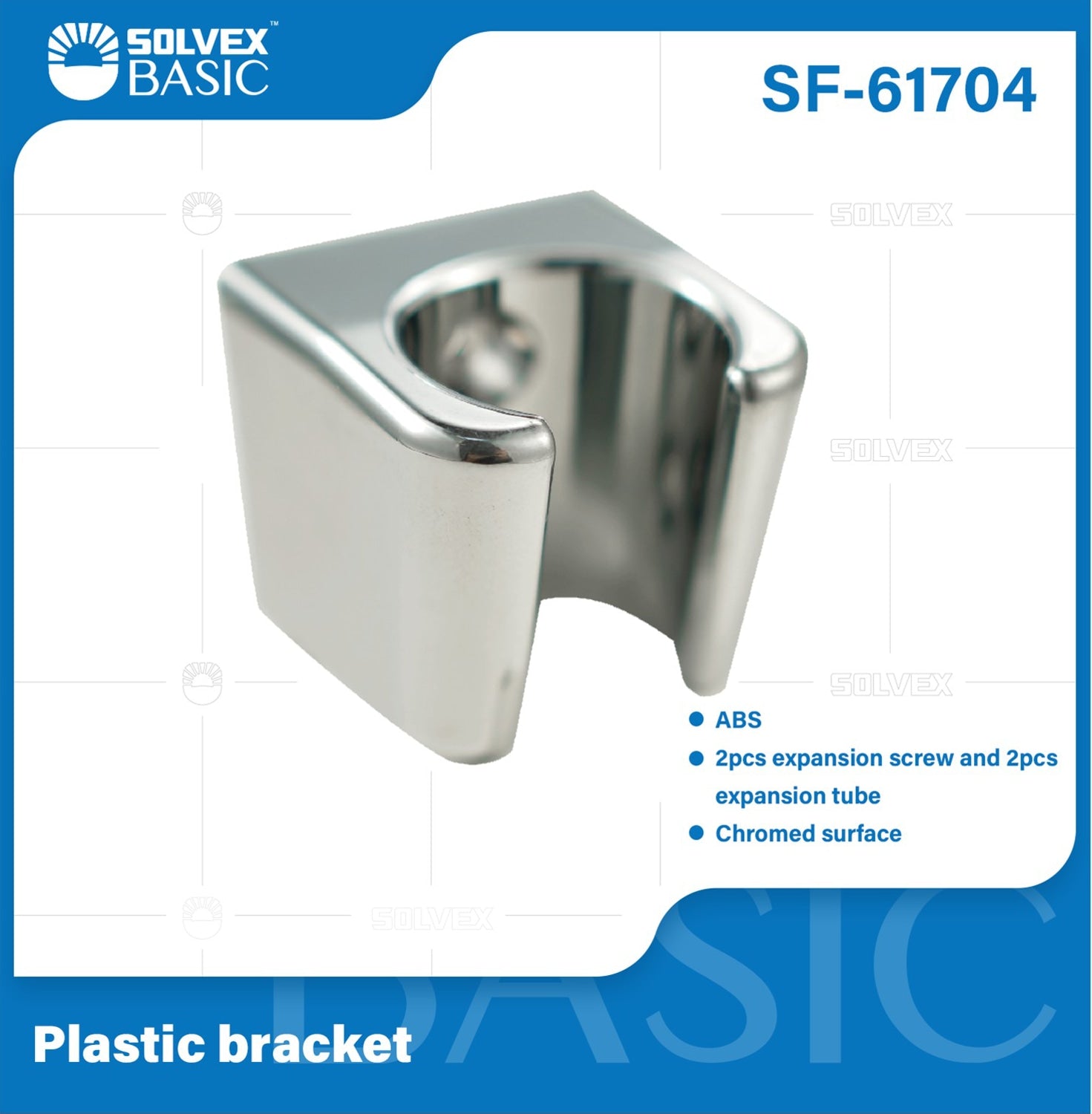 Soporte plástico cromado para ducha regadera de mano. Incluye accesorios.