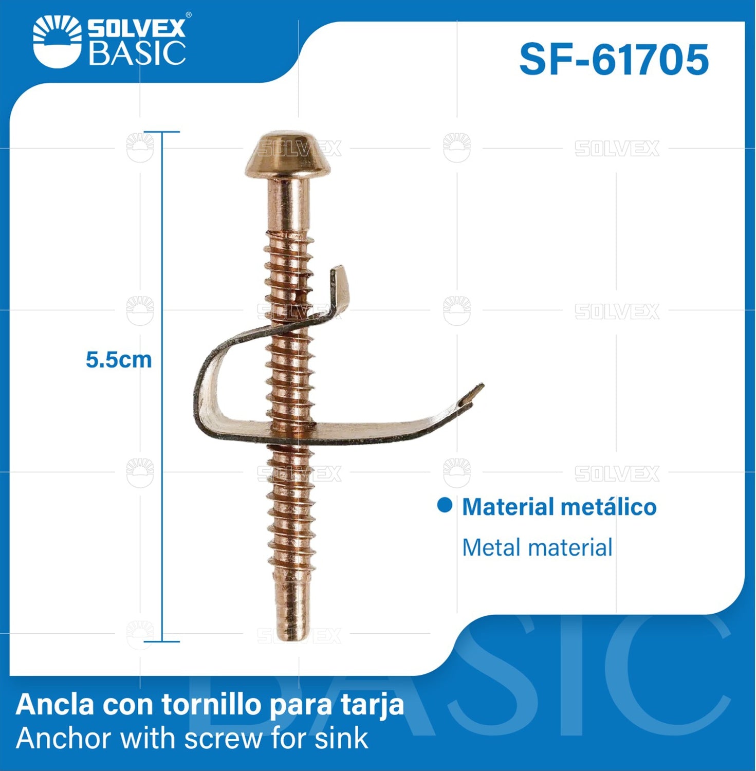 Anclaje metálico con tornillo para fijación de fregador y lavamanos (5.5cm).