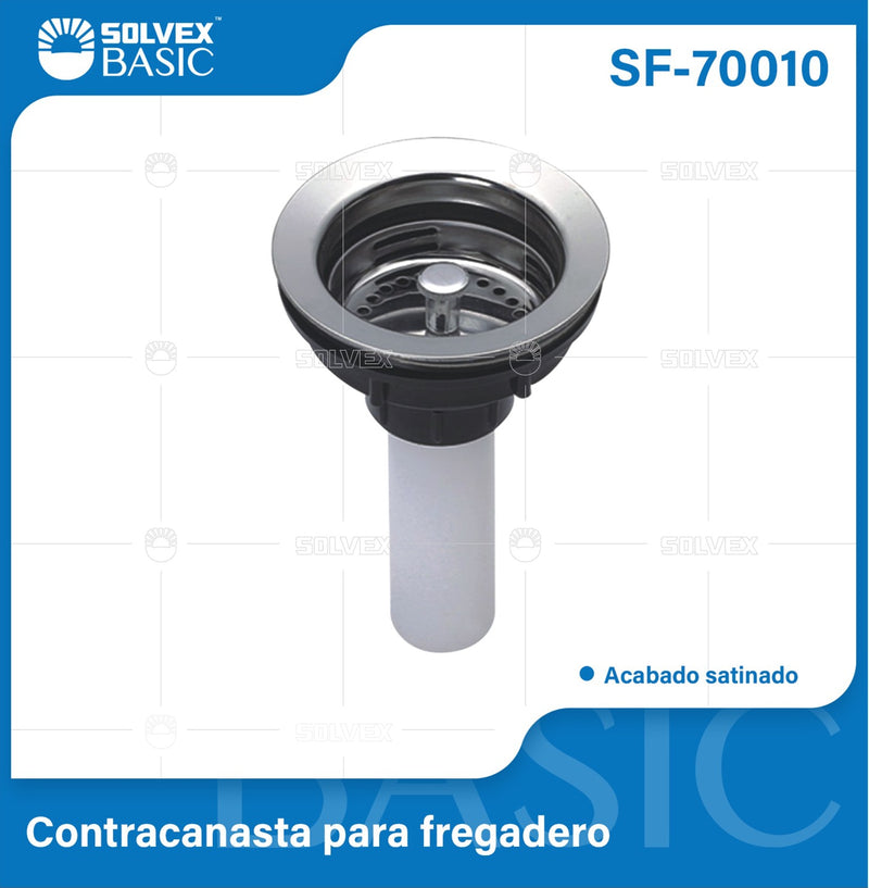 Drenaje de Fregador con Coladera de Plástico. Desagüe de Cocina Acabado Satinado.