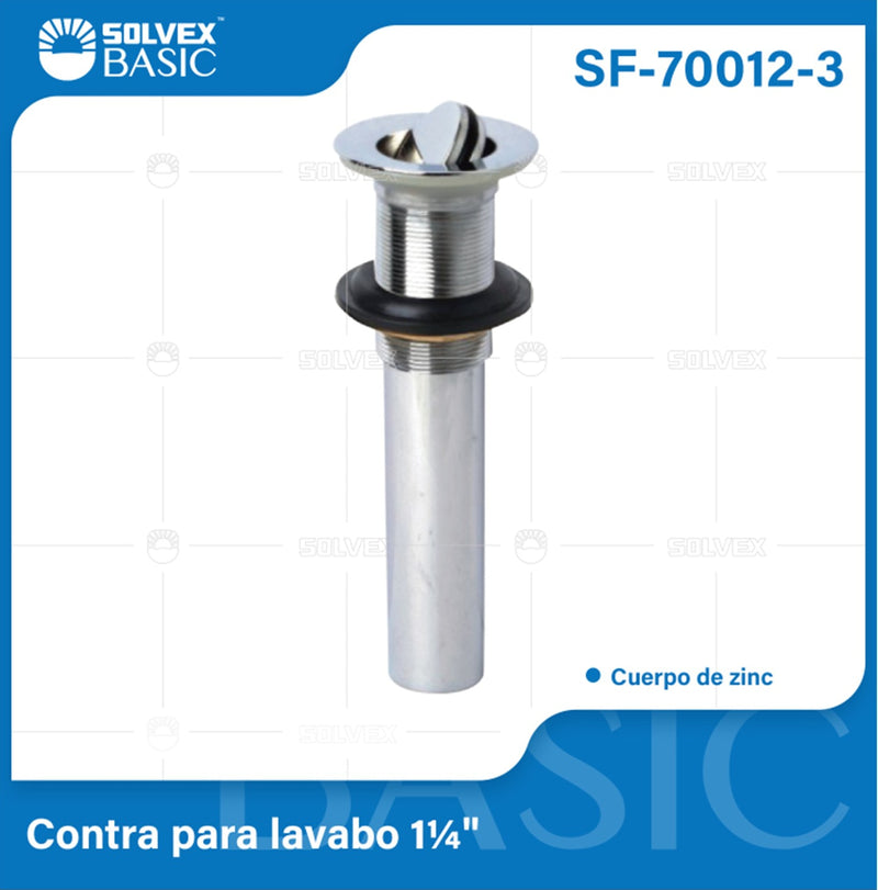 Desagüe para Lavamanos 1 1/4". Drenaje con Tapón Giratorio Cromado Sin Rebosadero.