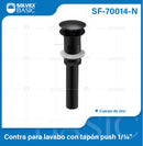 Desagüe para Lavamanos 1 1/4". Drenaje con Tapón Push Sin Rebosadero. Color negro.