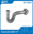 Trampa Flexible para Lavamanos 1 1/4". Tubo de Drenaje Cromado con Tuerca Metálica.