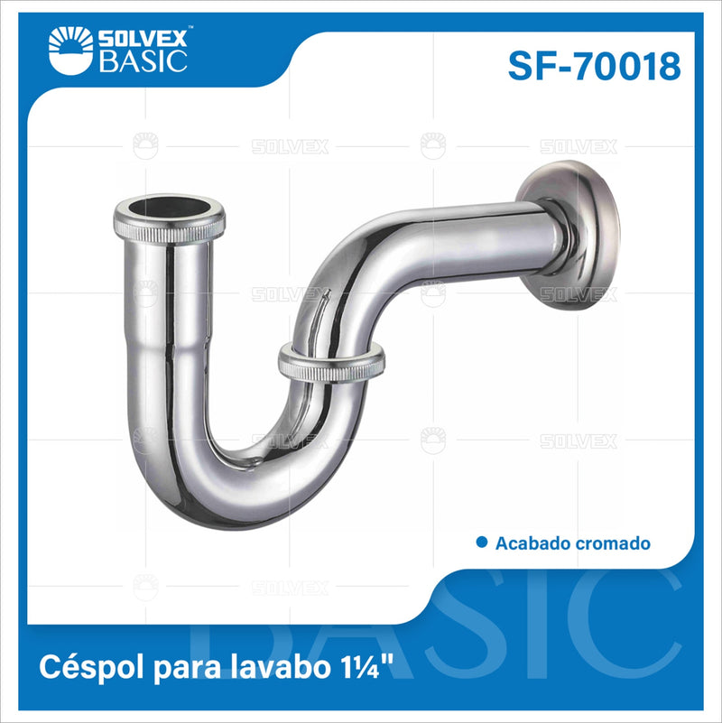 Drenaje para Lavamanos 1 1/4" Tipo Tubo en U. Trampa Cromada con Tuerca Metálica.