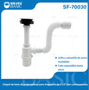 Trampa Sifón De Fregador 1 1/2". Desagüe Con Canastilla De Acero Inoxidable Y Tubo Extensible 42cm.
