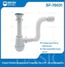 Trampa Sifón Flexible de Fregador 1 1/2". Tubo Expandible 42cm. Drenaje ajustable.