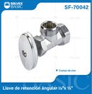 Llave de Ángulo 1/2" x 1/2" Cromada de Zinc. Válvula angular para Lavamanos, fregador e Inodoro.