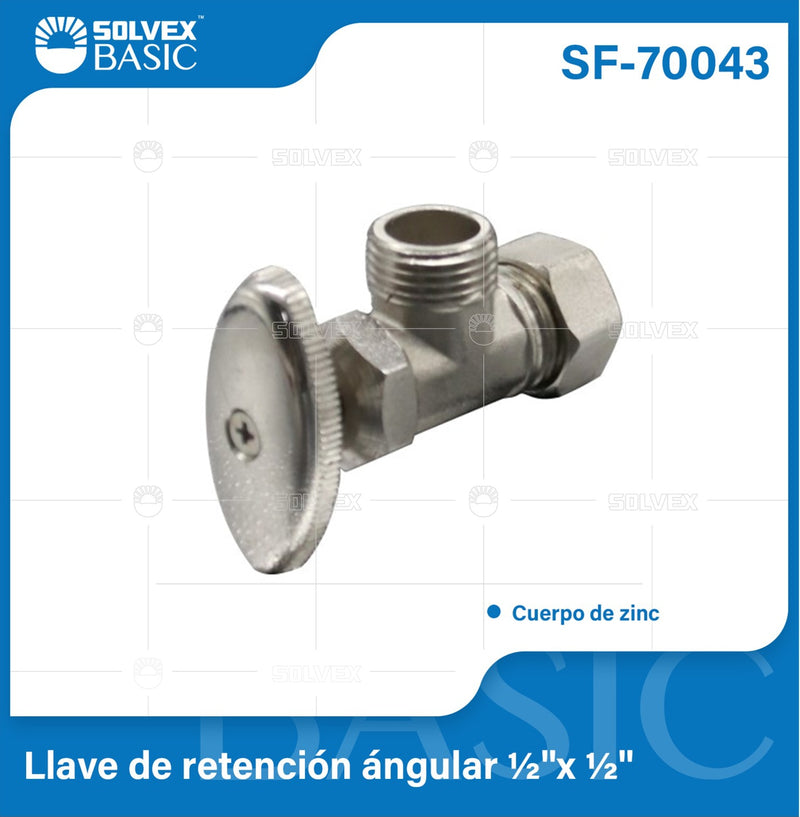 Llave de Ángulo 1/2"x1/2" de Zinc Cromado. Válvula Angular para Agua con Mango de Plástico.