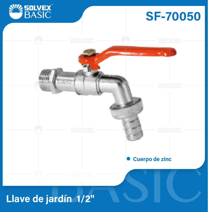 Llave de Agua para Jardín 1/2" con Conector de Manguera. Grifo de Exterior con Palanca Roja.