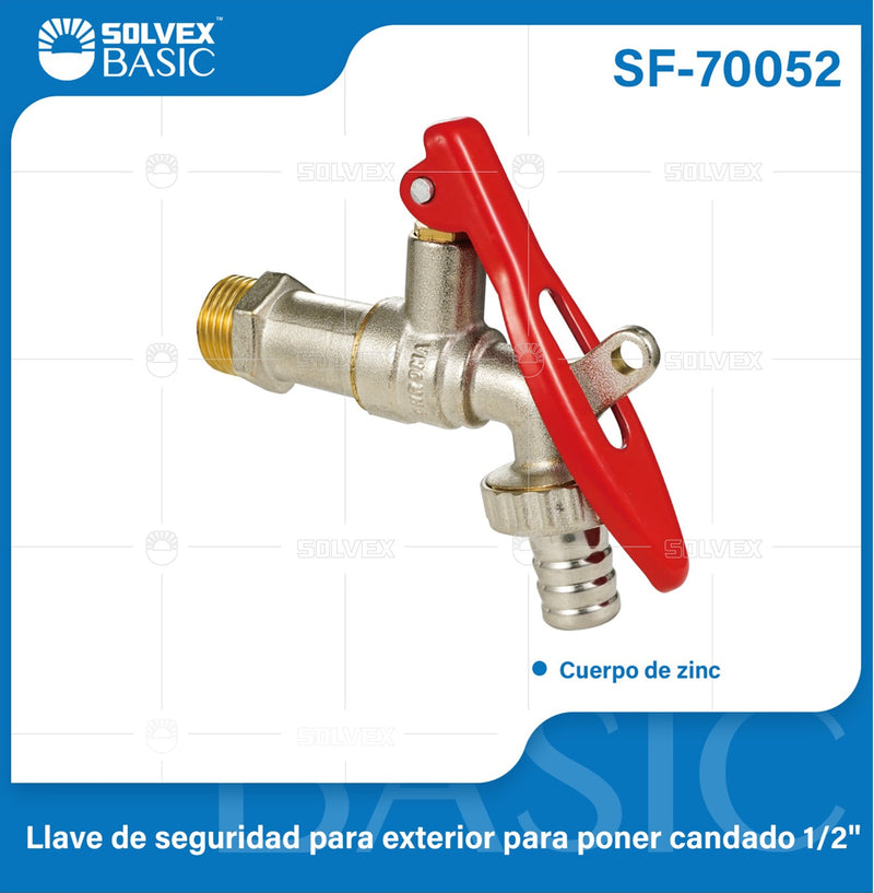 Llave de Agua para Jardín 1/2". Pluma grifo Con Seguro para Candado y Conector de Manguera.